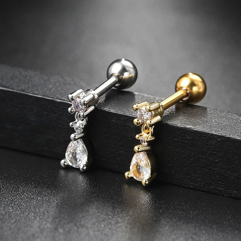 1pc Piercing Earrings Butterfly Women Jewelry Gold Color Zircon Tragus Helix Septum Cartilage Daith Stainless Steel Ear Ring