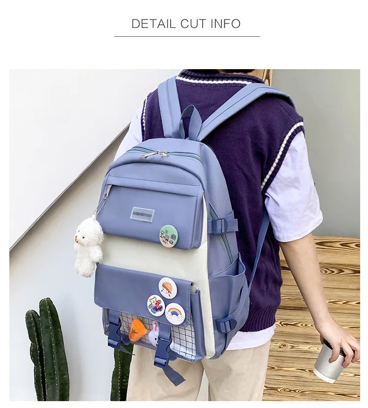 New Large-Capacity Primary School Junior High School Students Shoulders Backpack High School Five Sets of Multi-Compartment Fash