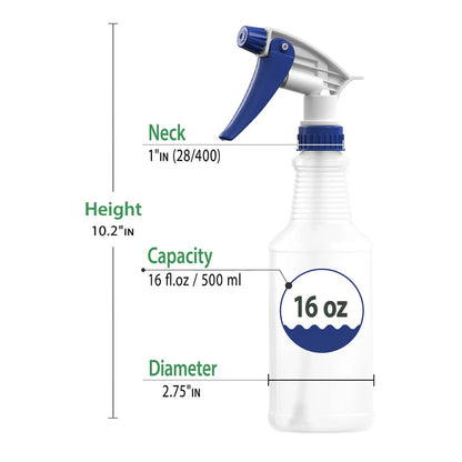 Plastic Spray Bottles, Leak Proof, Empty 16 oz.Cleaning Solutions, Adjustable Head Sprayer Fine to Stream