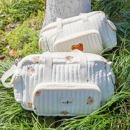 Mom'S Portable Diaper Bag with Bear Patch Durable Polyester Hand Washable Ideal for Travel and Daily Use Travel Diaper Bag