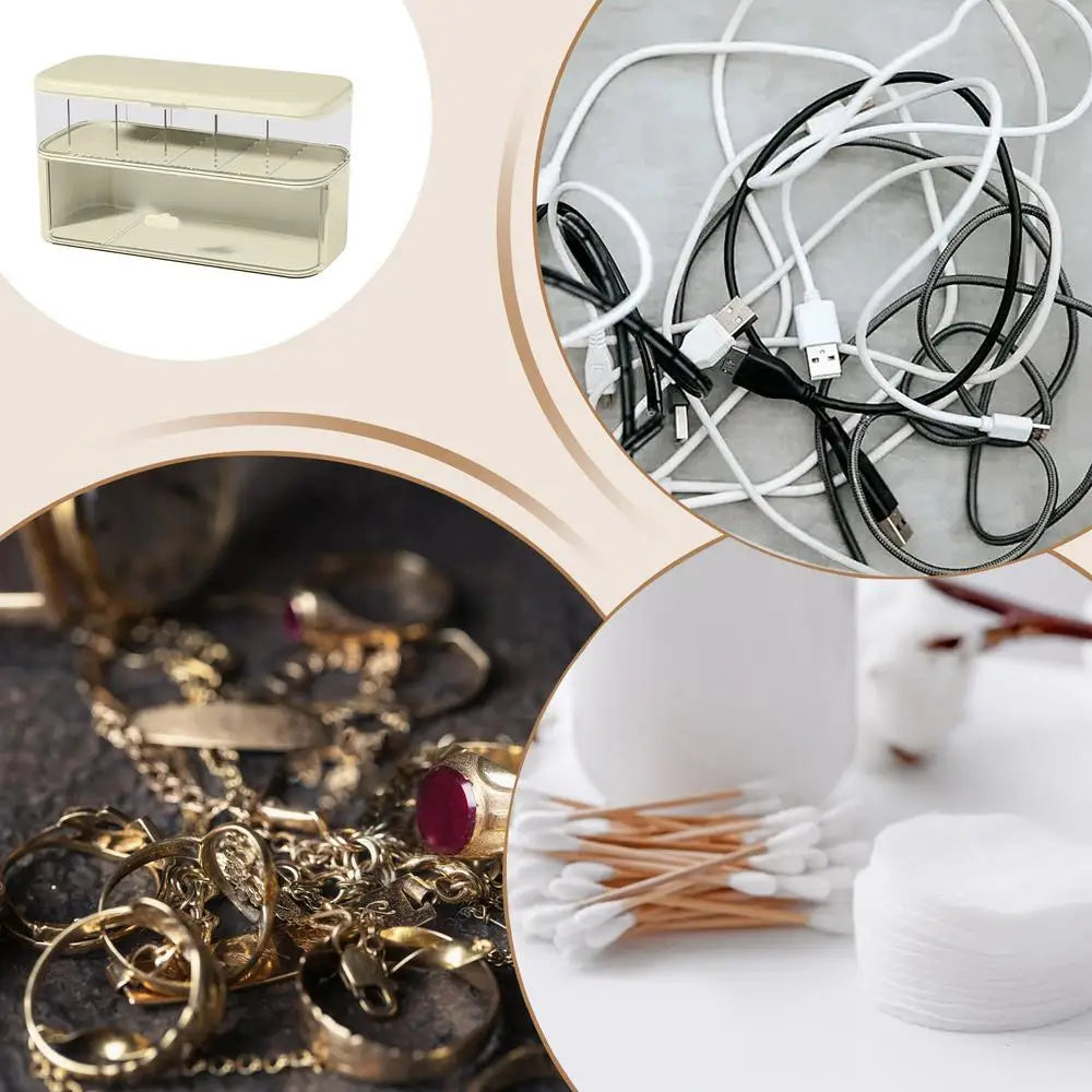 Cable Organizer Box Clear Cord Storage Organizer Cable Management Box with Compartments Charger Wires Case for Drawer Desk