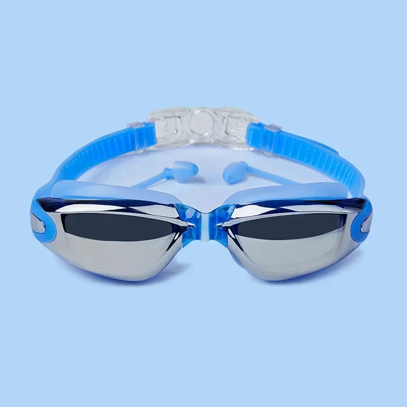 Professional Swimming Goggles Swimming Glasses with Earplugs Nose Clip Electroplate Waterproof Silicone Unisex Swimming Goggles