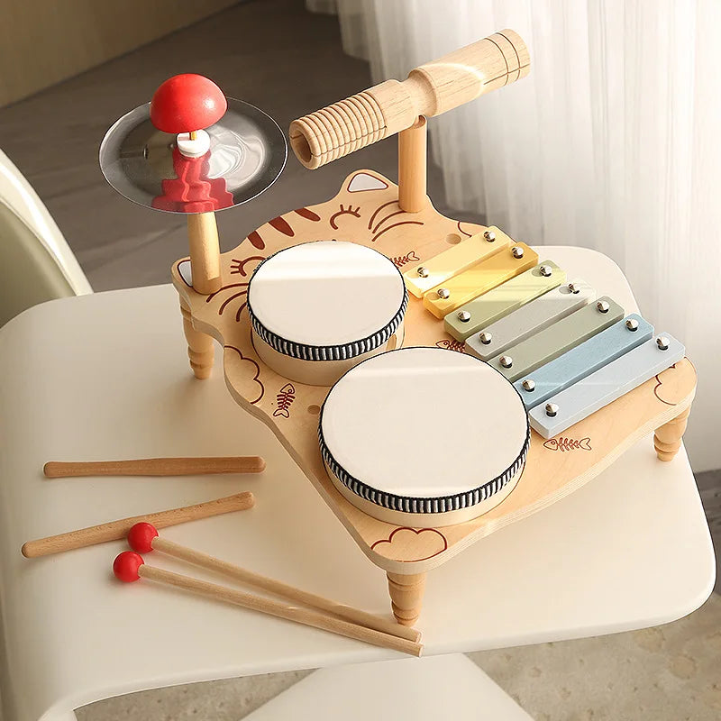 Wooden Music Toys For Babies Children's Multifunctional Music Knocking Table Early Education Kids Drum Set Music Toy Baby Gift