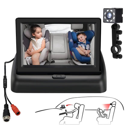 MXSQ43IN-YERR75 Smart Baby Monitor Mirror: Wide-Angle HD Display with Night Vision for Safer Car Rides