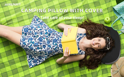 Inflatable Camping Pillow with Removable Washable Cover,Travel Pillow for Neck Support,Hiking,Backpacking,Office,Airplane,Car