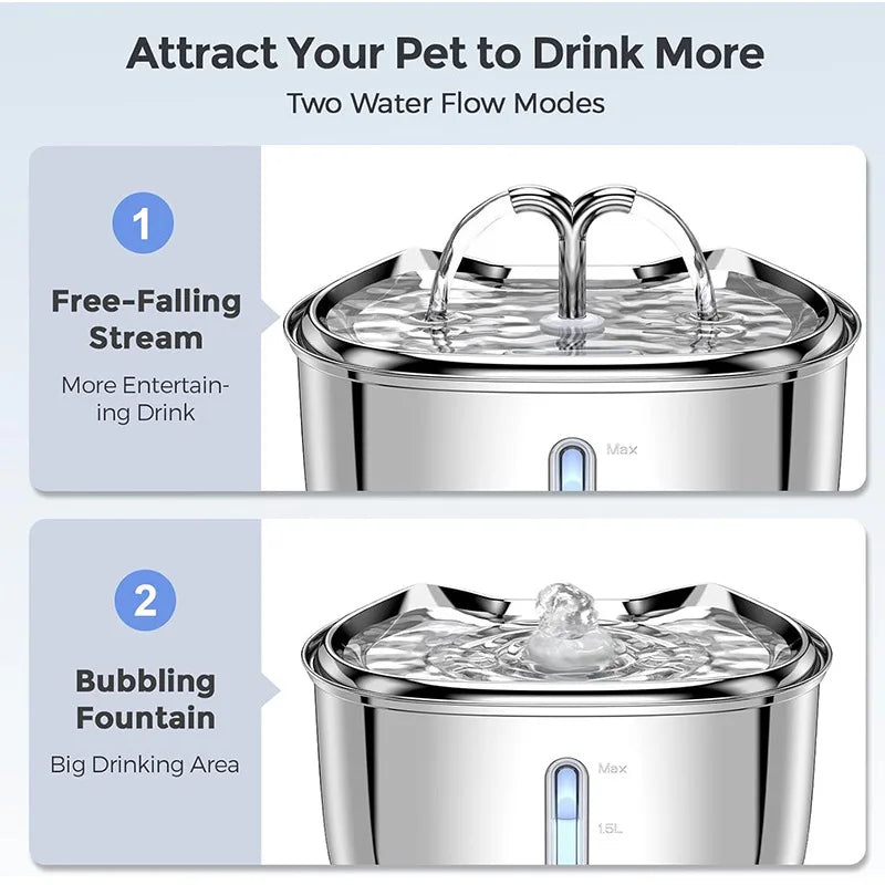 Stainless Steel Pet Water Feeder Cat Automatic Water Fountain USB Electric Mute for Cat Dog Filter Fountain Smart Drinking Bowl