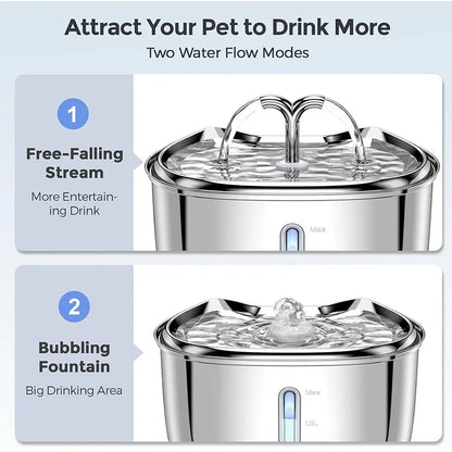 Stainless Steel Pet Water Feeder Cat Automatic Water Fountain USB Electric Mute for Cat Dog Filter Fountain Smart Drinking Bowl