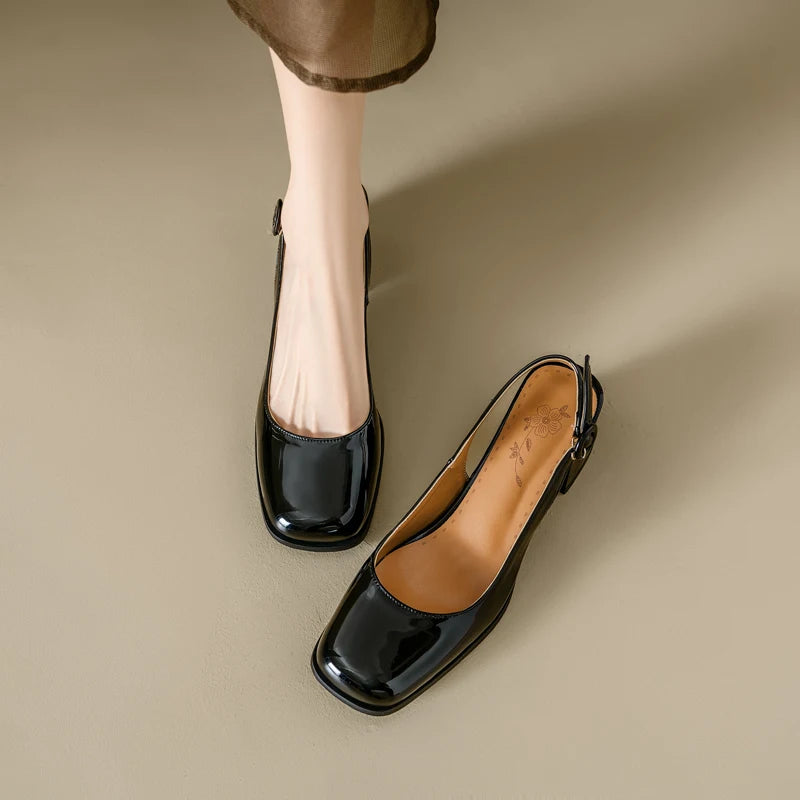 Fashion Slingback Sandals Shoes Women Block Heels Close Toe Party Office Shoes Ladies Elegant Short Heeled Silver Mules Shoes