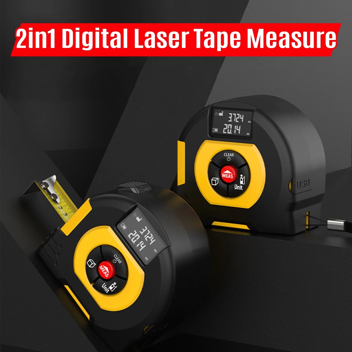 Laser Tape Measure 196Ft Laser Measurement & 5 Meter Manual Measuring Digital Tape Measure Support to Area Volume Ft/in/M