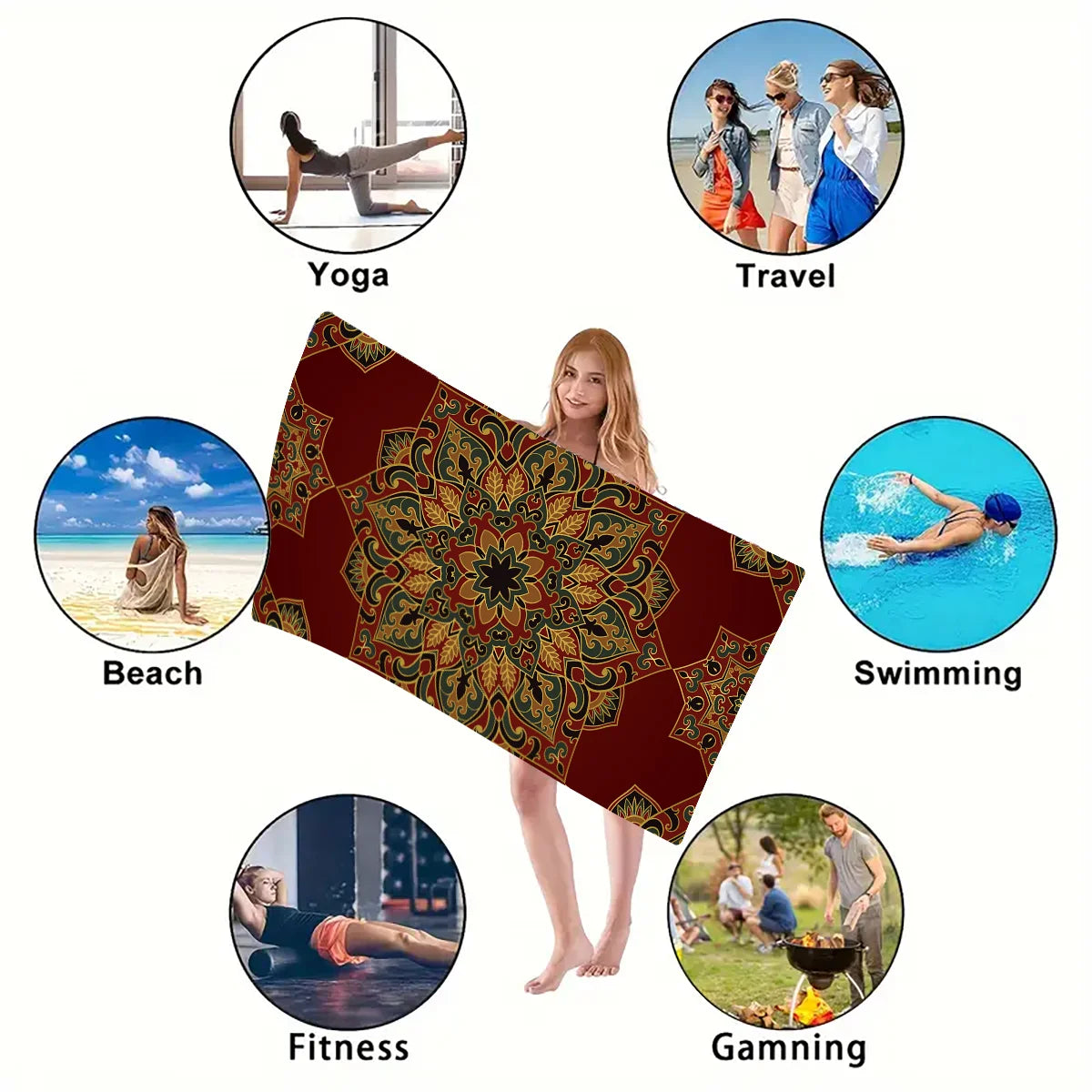 1PC Beach Towel Boho Design Bath Towels Extra Large Sand Free Quick Dry Travel Towels Gifts For Yoga Sports Adults