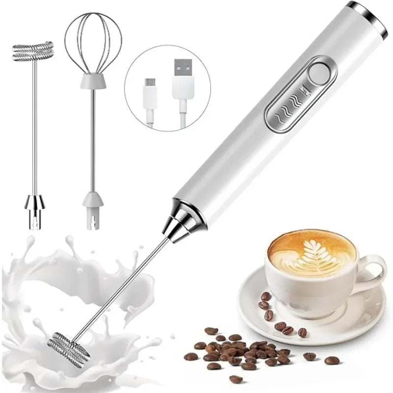 1pcs Coffee Milk Frother Blender 3 Speeds Adjustable Handheld Milk Frother Stainless Steel Electric Milk Frother USB Recharge