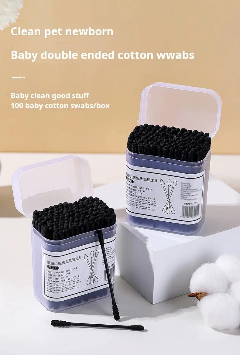 New Boxed Black Cotton Swabs Japanese Earpick Cotton Swabs Clean Blackhead Earpick Disposable Double-ended Cotton Swabs