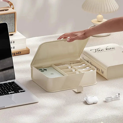 Desk Data Cable Storage Box Multi-Compartment Power Cord Organizer Desktop Cable Management Box for Phone Charger Plugs Jewelry