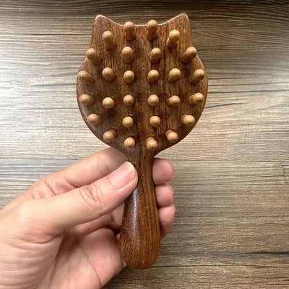 Sandalwood Cartoon Scalp Massage Comb Meridian Comb Toothed Head Hair Comb Body Beautify Massage Guasha Scraping Care
