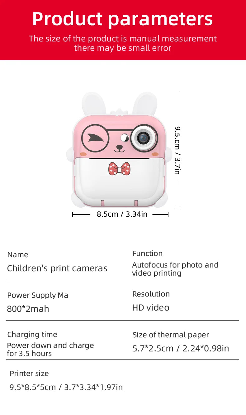 Children 1080P HD Digital Camera  Mini Thermal Printer Photography Instant Print Photo HD Digital Video Cameras Portable Toy
