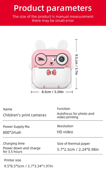 Children 1080P HD Digital Camera  Mini Thermal Printer Photography Instant Print Photo HD Digital Video Cameras Portable Toy