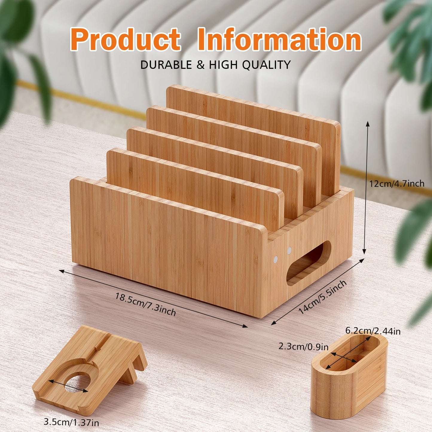 Bamboo Charging Station for Multiple Devices Desktop Docking Stations Holder for Cell Phone Tablet SmartWatch & Earbuds Stand