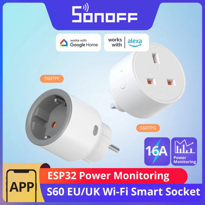 SONOFF S60 TPF EU Wifi Smart Plug 16A Current Smart Socket With Energy Monitoring Remote Control Timer Voice Control Smart Scene