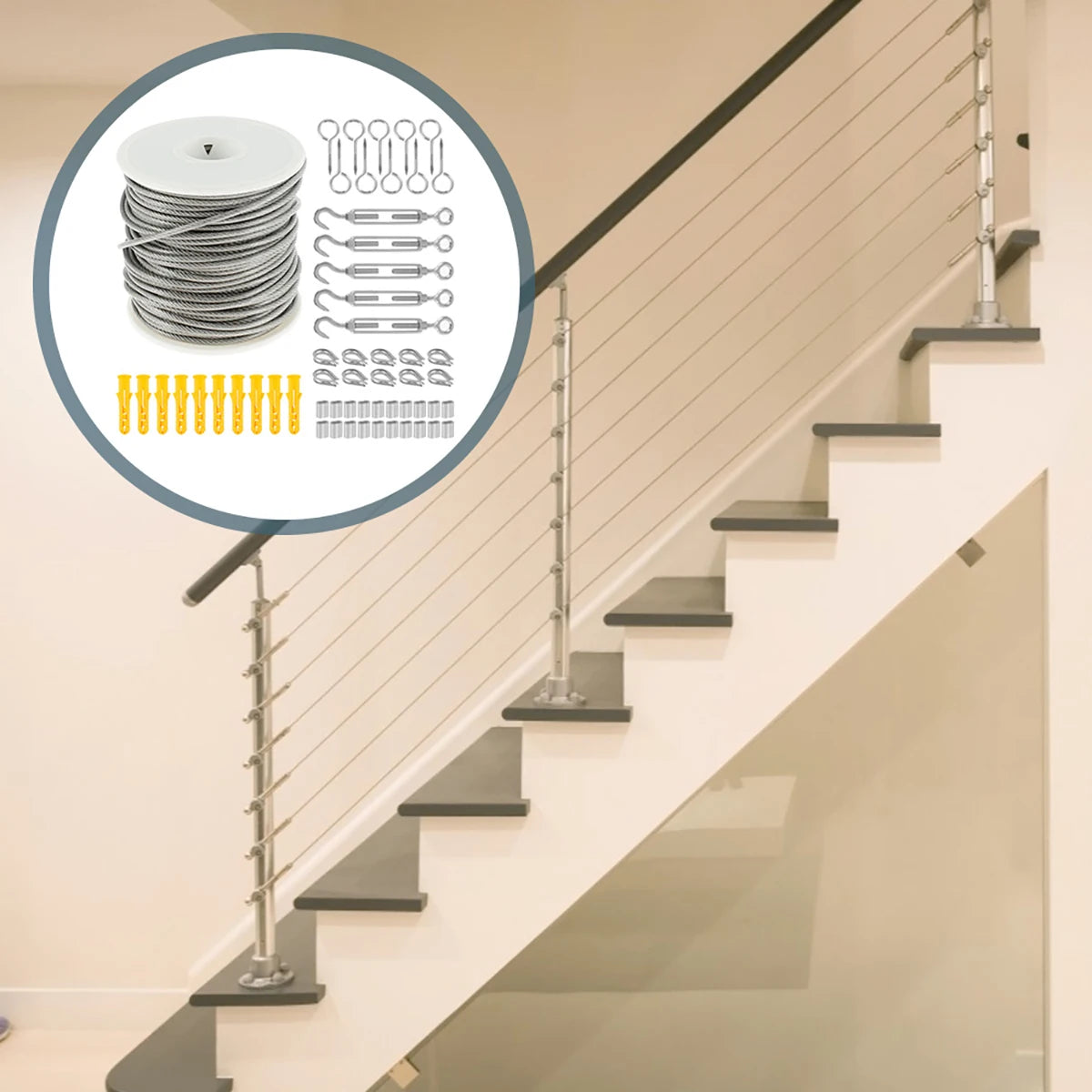 15/30M Stainless Steel Cable Rope PVC Coated Garden Cable Guardrail Ropes Multifunction Railing Wire Fence Roll Sets With Screw