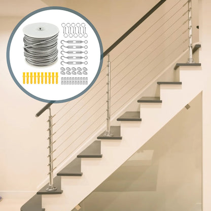 15/30M Stainless Steel Cable Rope PVC Coated Garden Cable Guardrail Ropes Multifunction Railing Wire Fence Roll Sets With Screw