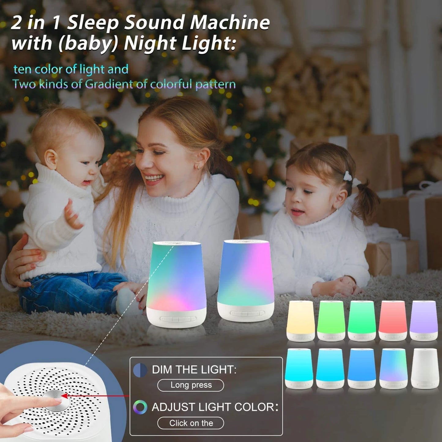 Smart White Noise Machine Baby Sleep Sound Machine Colorful Night Lights 34 Soothing Sounds Supports Voice APP Remote Control