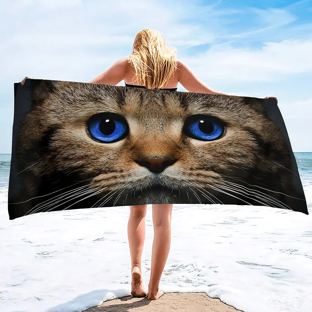 Beach Towel for Women, Girls, Kids, Men, Cat Bath Sand Free Pool Absorbent Soft Plush Lovers