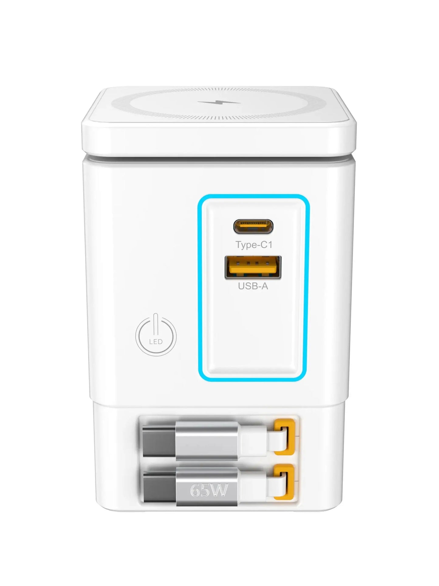 6-in-1 105W Charging Station with Retractable USB-C Cable Power Combo Tower for Multiple Devices Fast Charger for iPhone, Airpod