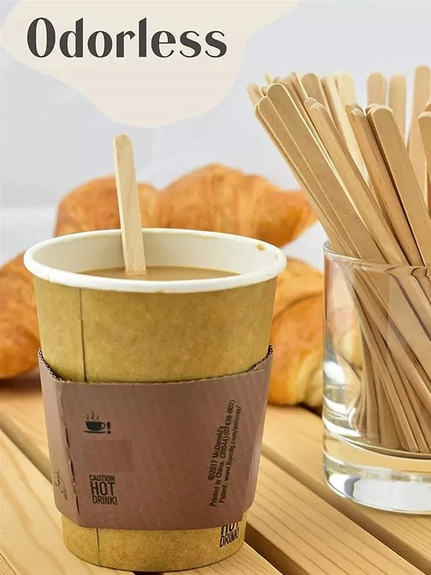 100PCS Coffee Stir Sticks Disposable Wooden Coffee Stirrers Hot Cold Drinking Stir Beverage Stir Sticks Ice Cream Lolly Popsicle