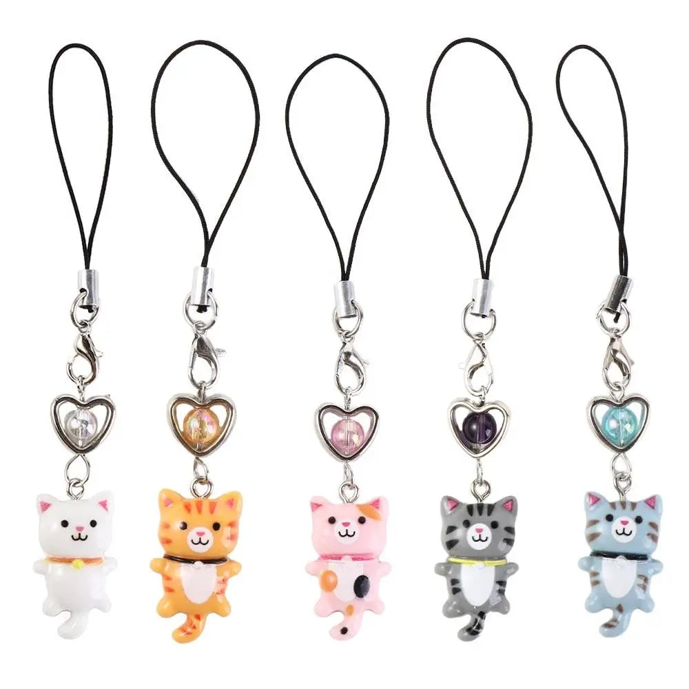 Cat Pendant Phone Strap Anti Lost Keychain Y2K Phone Charm Heart Cute Phone Lanyard Women Girls Phone Accessories