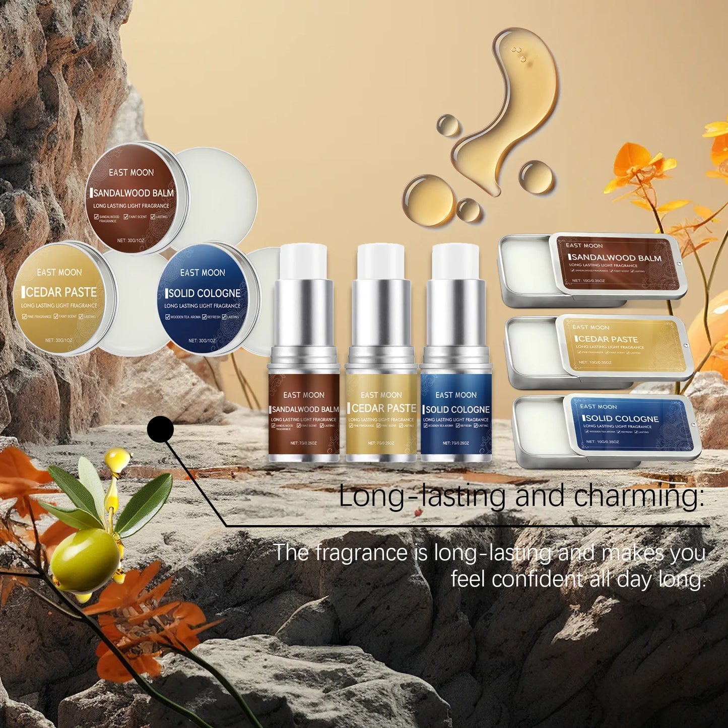 Men Sandalwood Balm Series Lasting Scent Keep Fresh Dating Flirting Improve Temptation Portable Body Light Fragrance Solid Balms