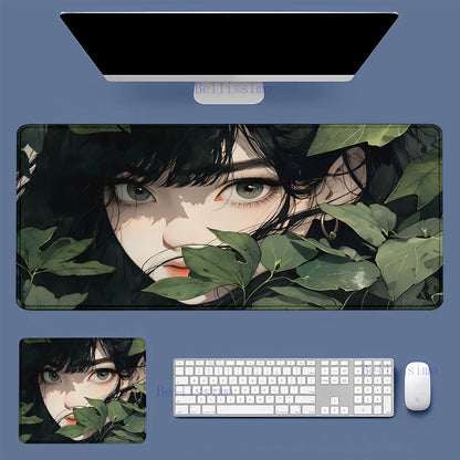 Black Cat and Girl Fast Keyboard pad lock-edge Extended teclado mousepad kawaii Purple Office desktop protection mouse pad XXL