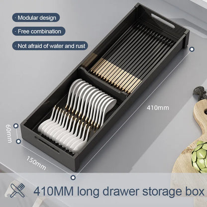 Utensil Drawer Organizer Kitchen Utensil Cutlery Tray Expandable Drawer Storage Retractable Under Cabinet Dish Drying Rack Shelf