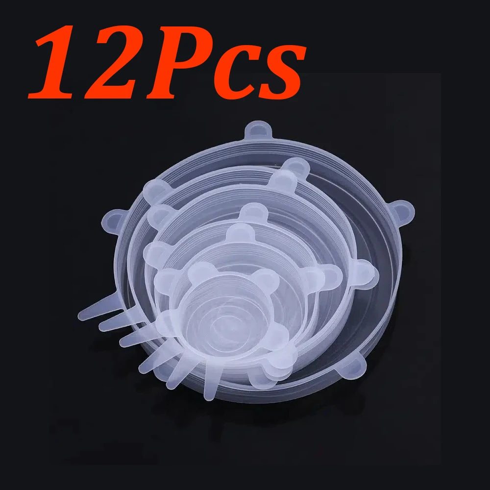 24-6Pcs Reusable Food Silicone Stretch Lids Elastic Silicone Lid Cap Food Covers for  Bowl Cups Containers Keep Food Fresh