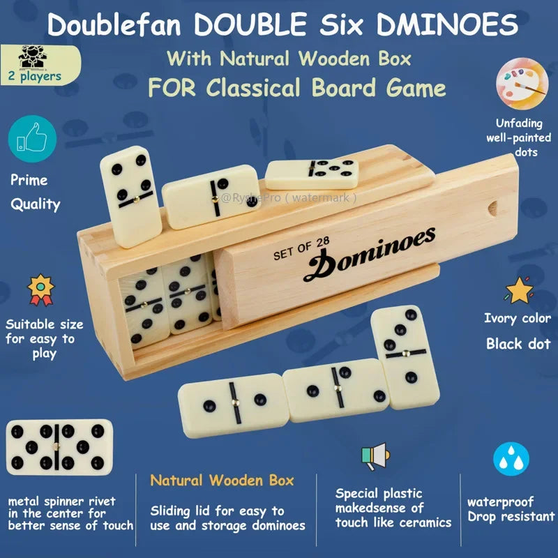 Dominos Set for Adults Dominoes Classic Board Games 28 Tiles with Wood Case Double 6 Dominoes Games for Kids Family Game Nights