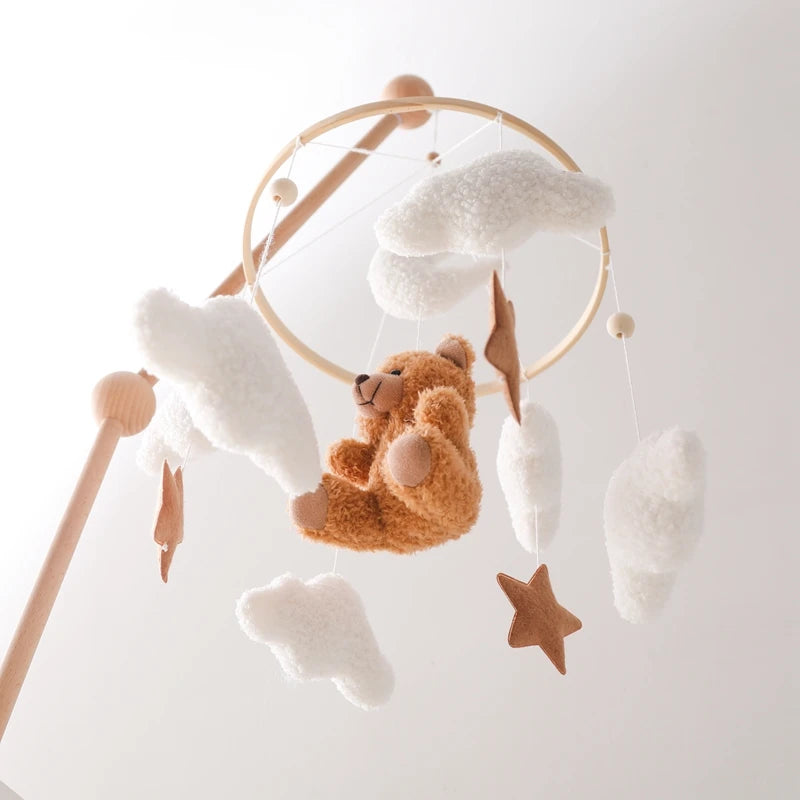 Baby Crib Mobile Rattle Toy 0-12Months Infant Soft Felt Teddy Velvet Pink Bear Bed Bell Hanging Toy Holder Bracket Crib Girl Toy