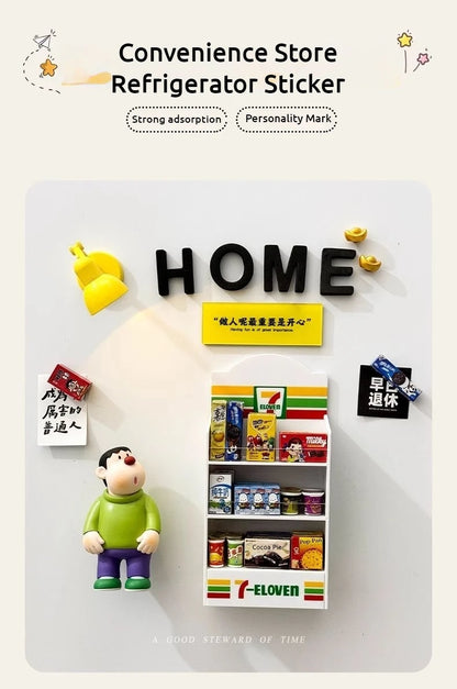 Creative Fridge Magnets 3D Freezer Shop Cabinet Miniature Toy Display Models Mini Decoration Simulation Toy Refrigerator Sticker