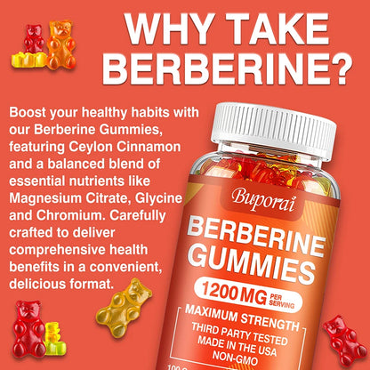 Berberine Gummies - Promotes Healthy Cholesterol and Aids Cardiovascular Function Gastrointestinal Function Antioxidant
