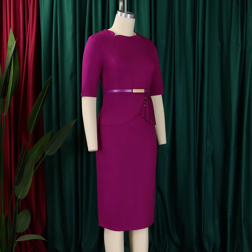 Office Dresses for Ladies 2024 Latest Summer Simple Elegant Half Sleeve Formal Church Dress Women Knee Length Pencil Peplum Dres