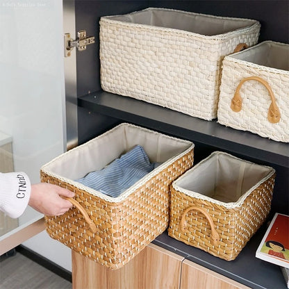 Hand-woven Storage Basket Household Laundry Baskets Outdoor Picnic Boxes Portable Toy Clothes Organizer Bedroom Desktop Decor