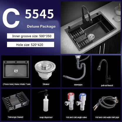 kitchen sink Black nano-sink single-slot household hand-washing basin kitchen large 304 stainless steel sink sink bowl