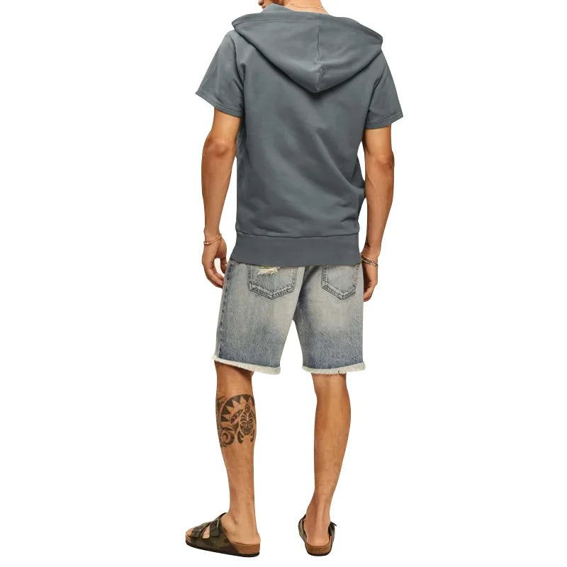 2024 Amazon New Men's Athleisure European and American Hooded Loose Short Sleeves