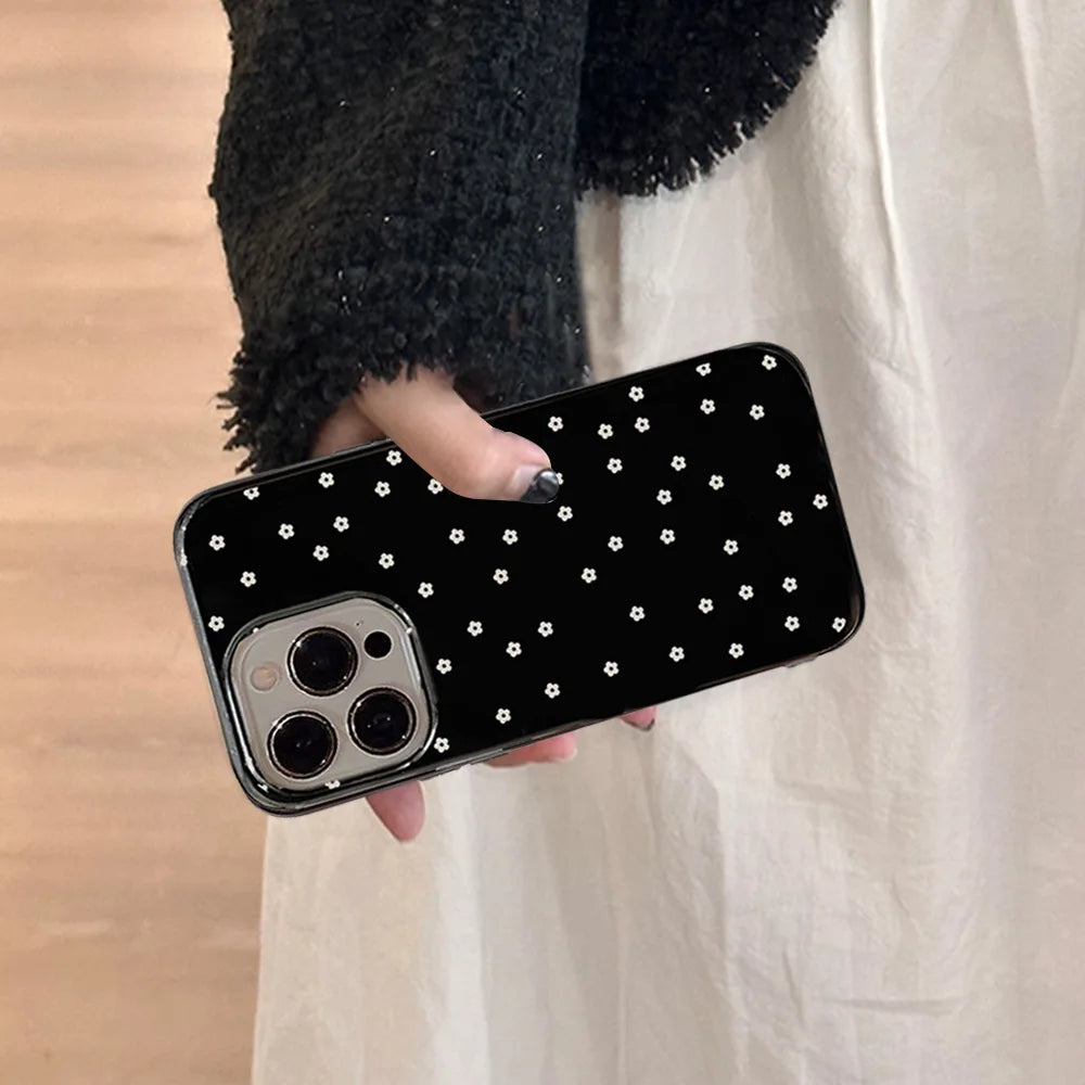 Korean Cute Flower Phone Case  For iPhone 16 15 14 13 12 11 Pro Max XS XR 7 8 Plus SE Mini Soft Shockproof Protective Back Cover