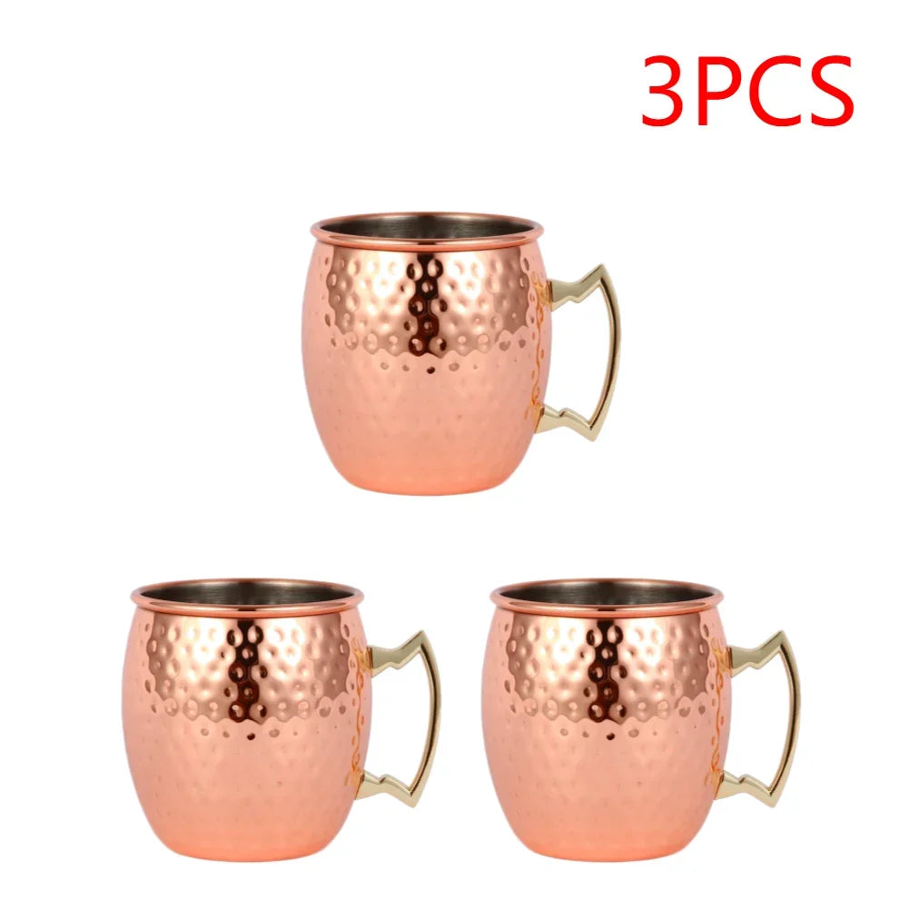 1-8PCS 500ML Moscow Mule Copper Mugs Metal Mug Cup Stainless Steel Hammered Copper Plated Beer Coffee Cup Bar Cocktail Wine Cups