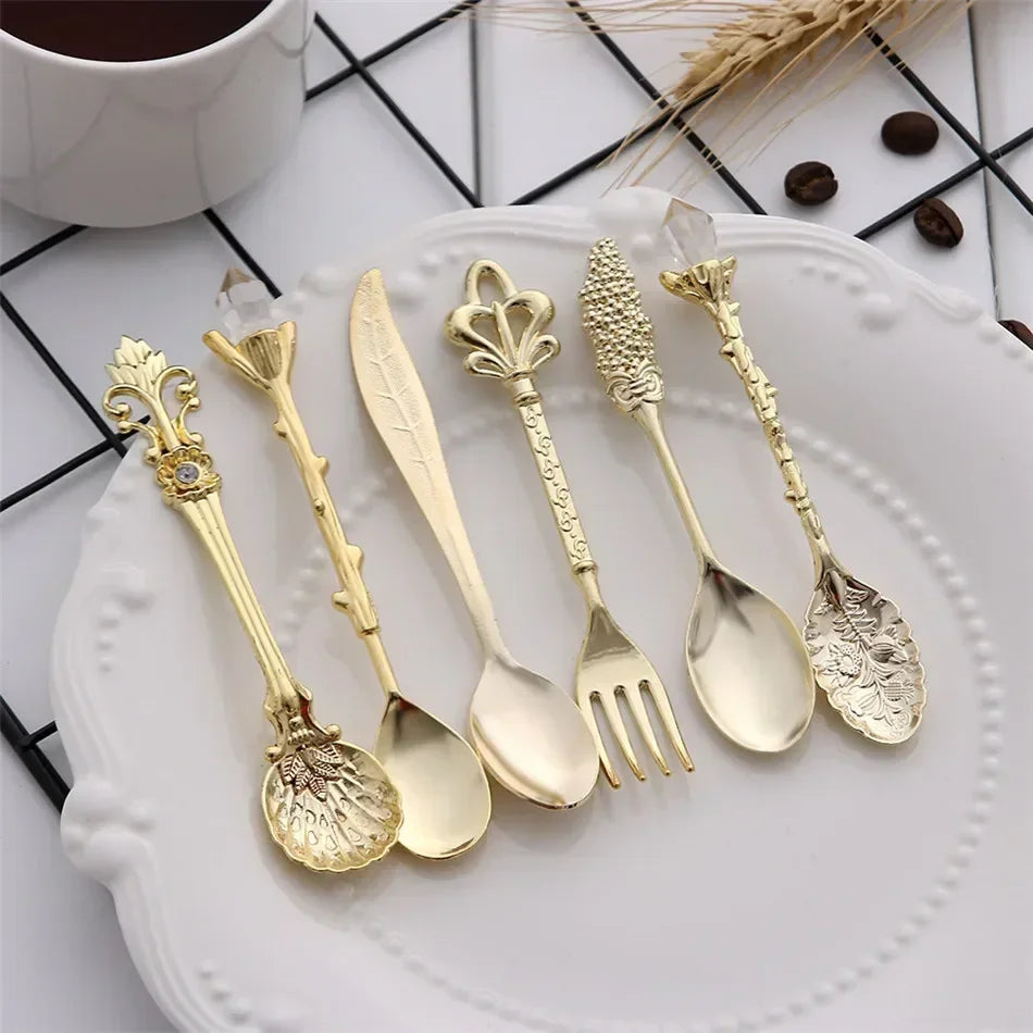6pcs Set Ice Cream Spoon Jam Spoon Dessert Spoon Zinc Alloy Coffee Spoon Tableware Kitchen Uten Vintage Palace Coffee Spoon
