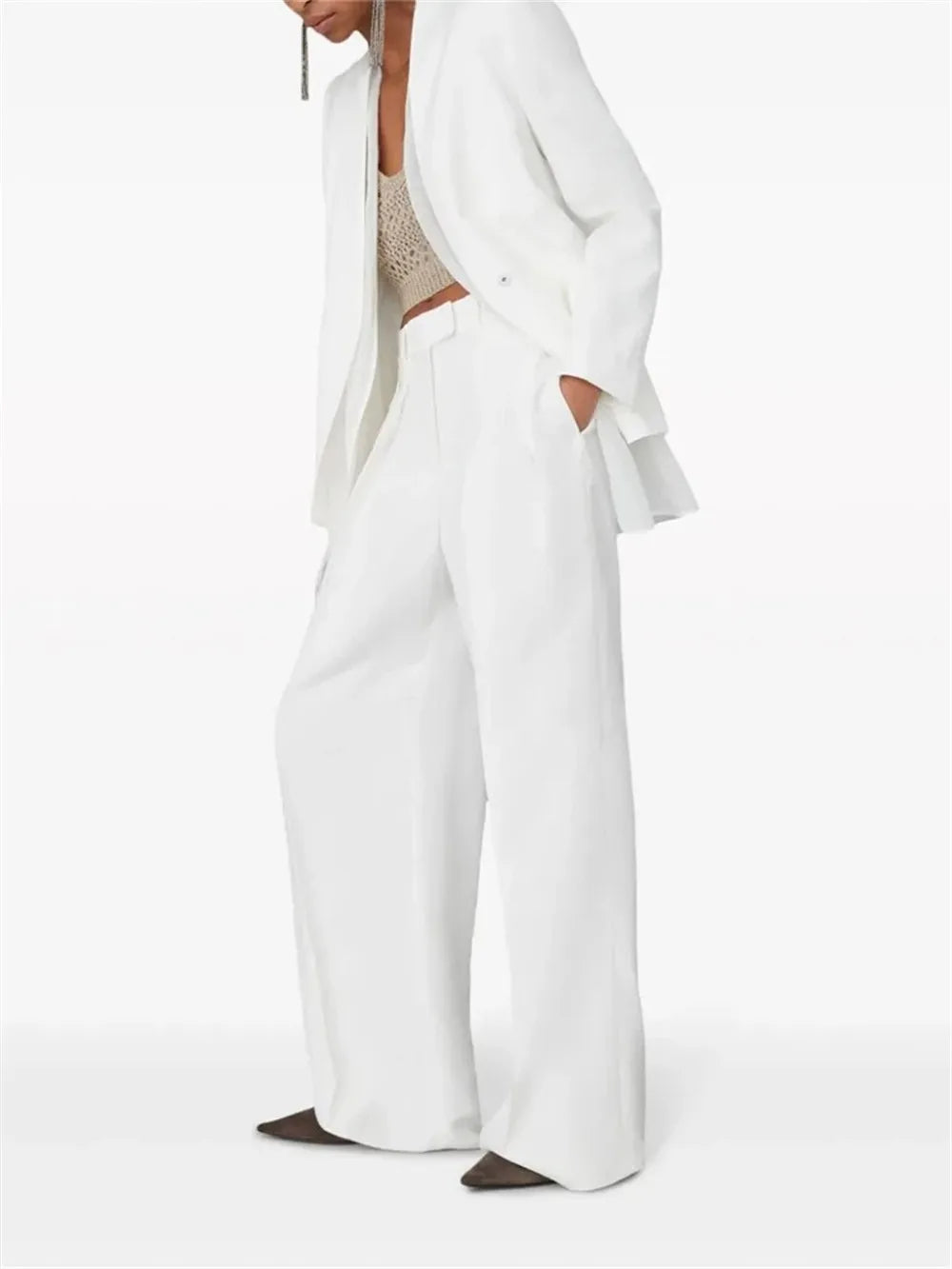 Women's Clothing 2 Piece Set White Suit Coat +High Waisted Wide Leg Pants Elegant  Suit Spring/Summer new