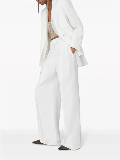 Women's Clothing 2 Piece Set White Suit Coat +High Waisted Wide Leg Pants Elegant  Suit Spring/Summer new