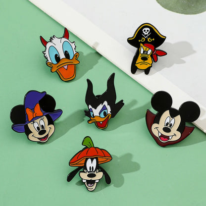 6 Pcs Cartoon cartoon character Mickey Brooch Halloween Mickey Mouse Donald Duck Metal badge Alloy drip pin accessories