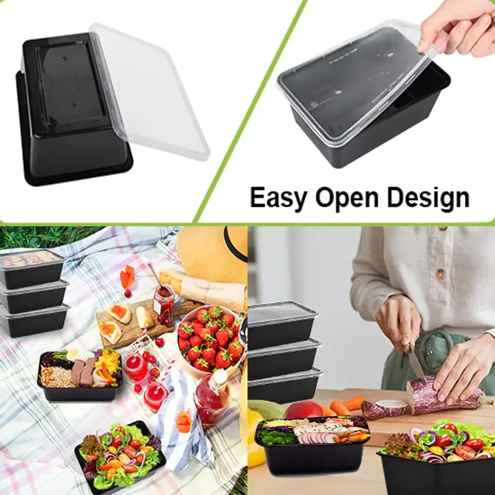 10PCS Black Plastic Disposable Food Containers with Lids - Ideal for Salads, Sandwiches, and Kitchen Fridge Storage