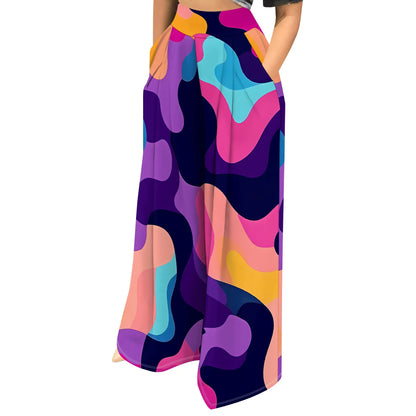 Womens Palazzo Long Pants High Waist Wide Leg Stretchy Loose Fit Casual Trousers with Pocket