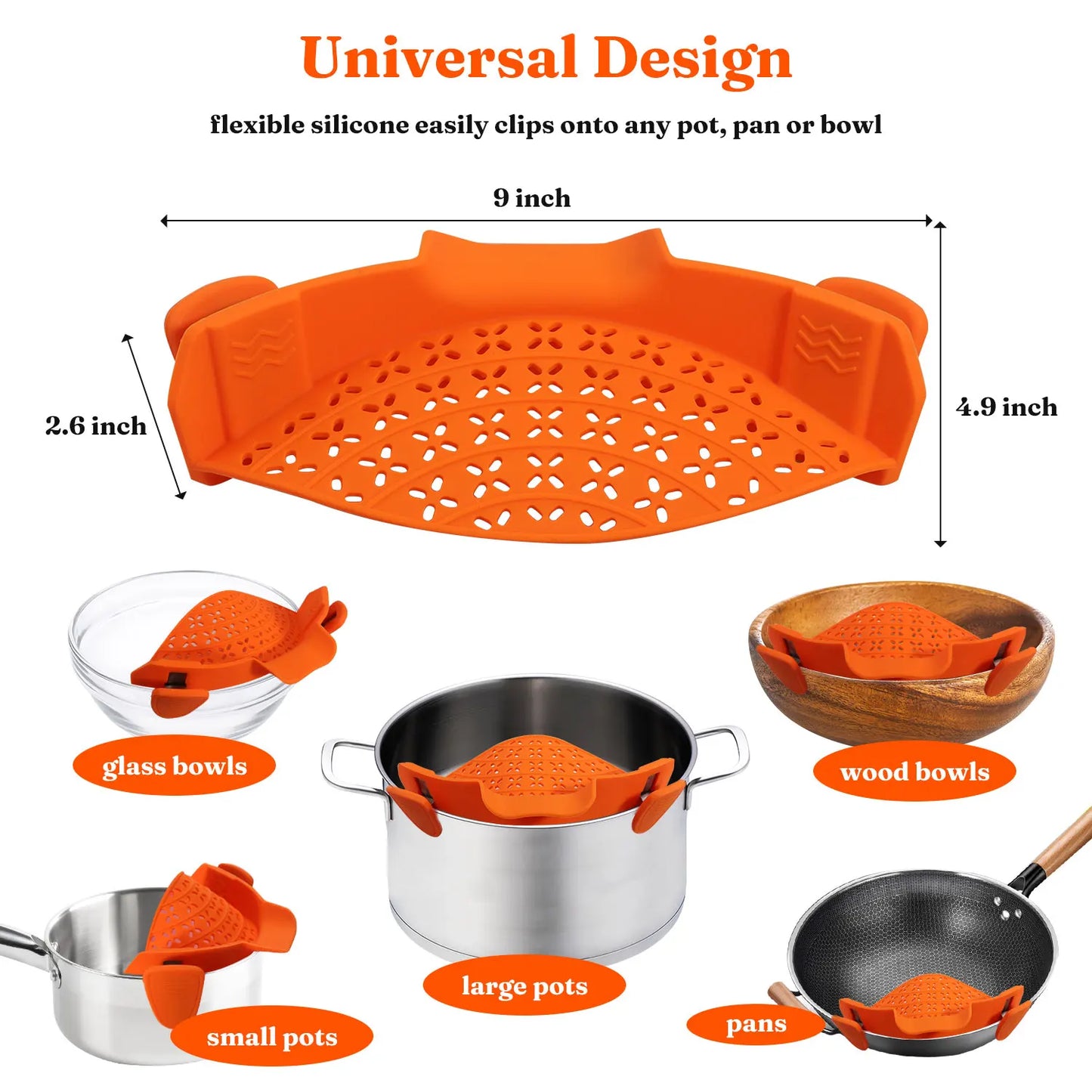 Universal Silicone Clip on Pan Pot Strainer Anti Spill Pasta Pot Strainer Food Grade Fruit Colander for Pasta Fruit Vegetable